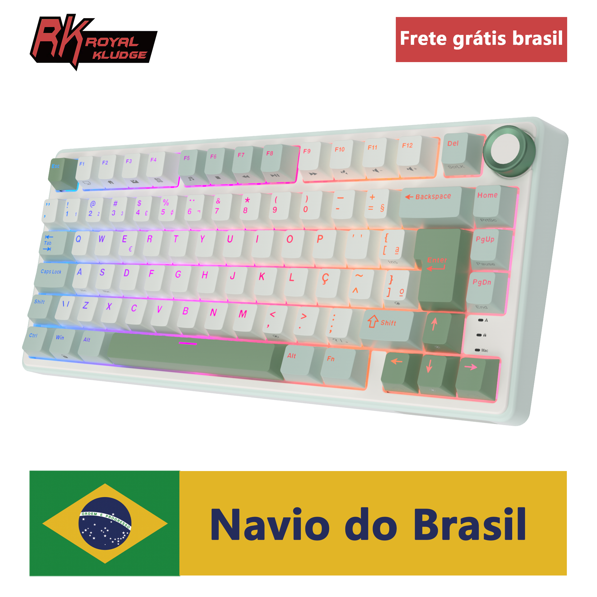 Gaming Keyboard Blue Switches - Royal Kludge RK R75 Brazilian Mechanical