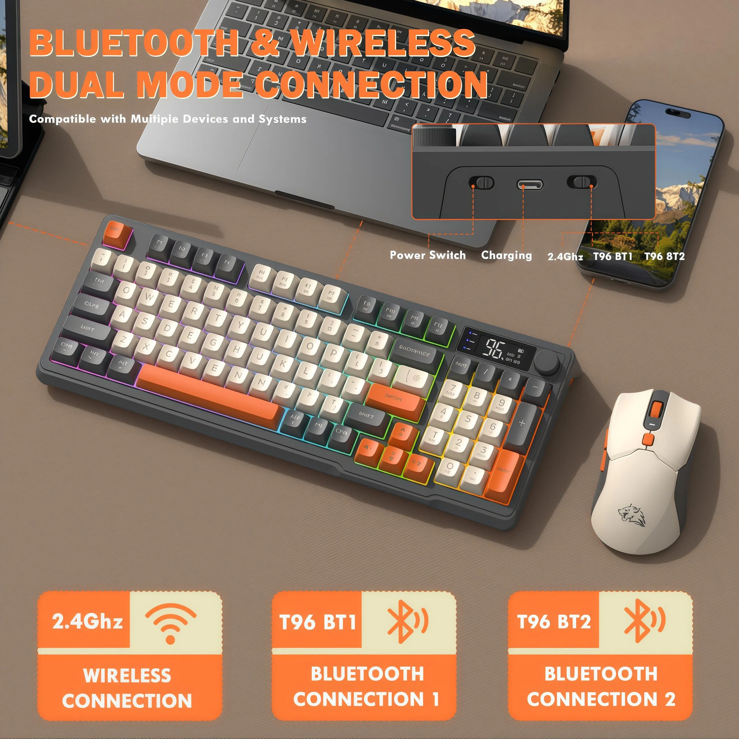 Gaming Keyboard Mouse And Headset Combo - Freewolf T96 Gaming Wireless Keyboard and