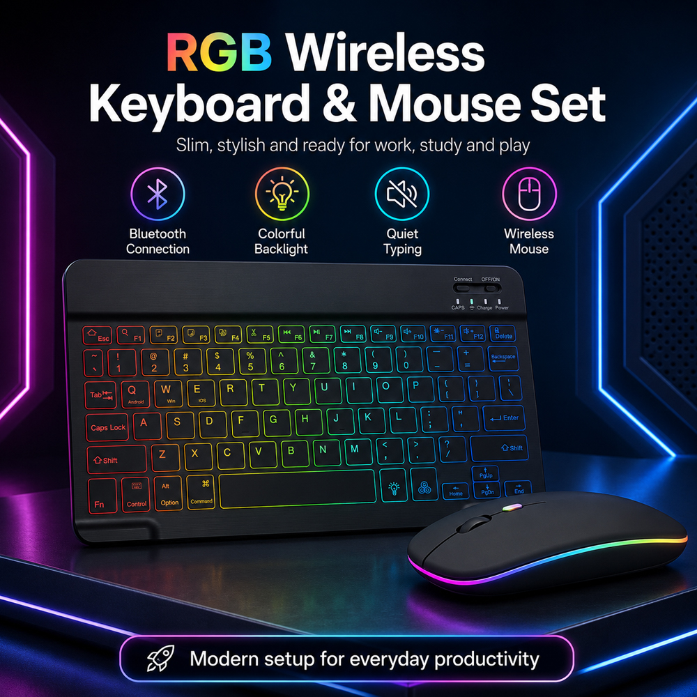 New Ultra Slim Portable 7 Colo - Gaming Keyboard And Mouse Wireless review and price