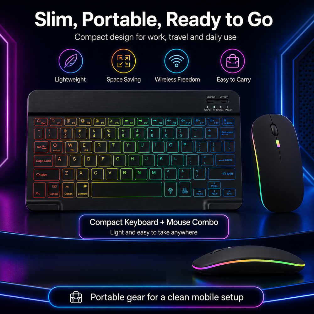 New Ultra Slim Portable 7 Colo - Gaming Keyboard And Mouse Wireless review and price