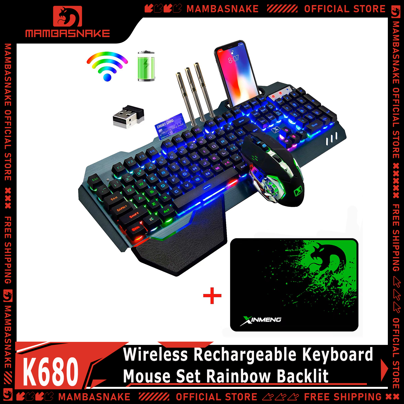 MAMBASNAKE K680 Wireless Recha - Gaming Keyboard Mouse And Headset Combo review and price